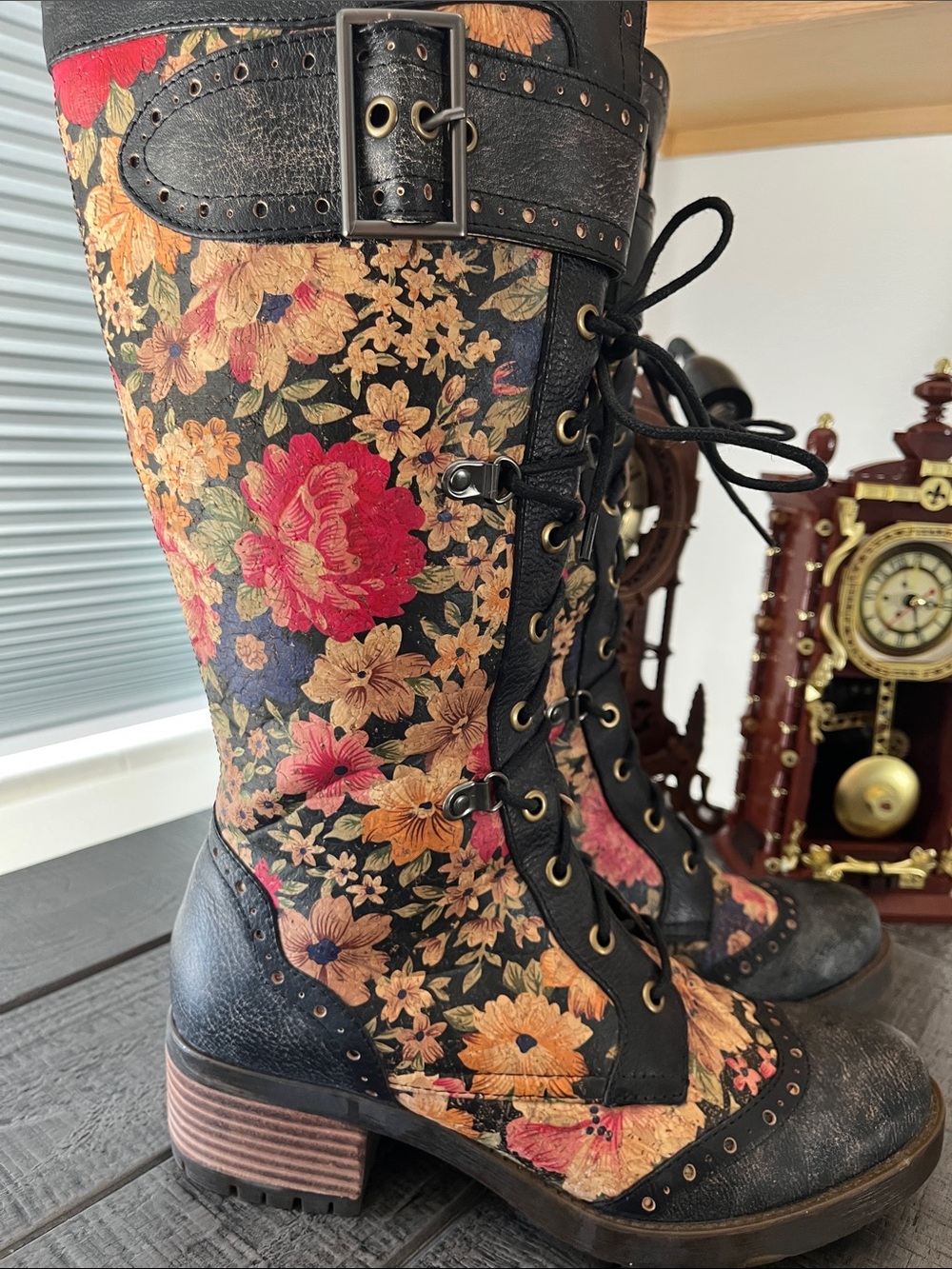 L’artiste Floral Lace-Up Women's Floral Boots - - Picture 2 of 14